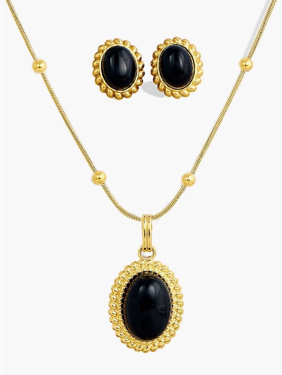 Savvy Cie Jewelry - NWT Savvy Cie Jewels Boxed Onyx Stud Earrings & Pendant Necklace Set